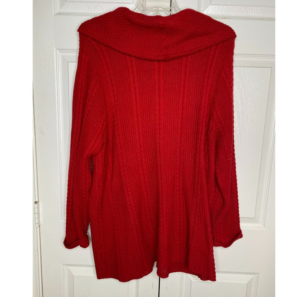 Jeanne Pierre Women Red Oversized Cowl Neck Long Line Cable Knit Sweater Size 3X - Picture 2 of 8